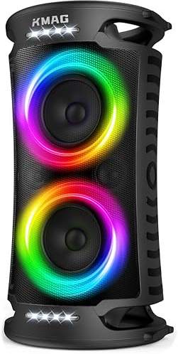Large Party Bluetooth Speaker, 260W Peak Powerful Loud Sound with Deep Bass, 15Hr Playtime, Fast Charge, RGB Cool Light Show, TWS, Portable for Outdoor Beach, Camping, Backyard, Work, Home (Black)