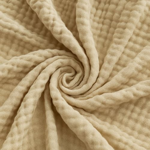 HAXQL Couverture d'été en mousseline de coton respirante pour adultes (beige clair, grand lit (150 x 200 cm)