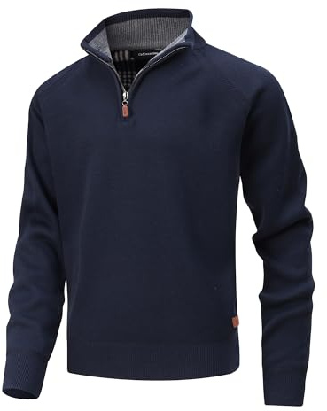 CoXuantion Jersey Cuello Alto Hombre Invierno Punto Pullover con 1/4 Cremallera Slim Fit Cálido Jerseys Otoño Sudadera Forro Polar Abrigo Manga Larga