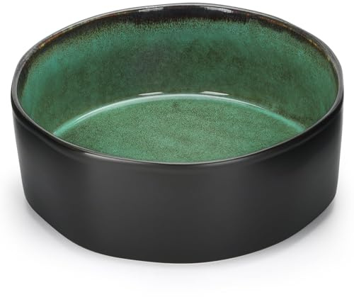 CSYY Cuenco Grande para Sopa Artesano Cerámica Hecha a Mano Negro por Fuera/Retro Verde Oscuro por Dentro Tazón de Mesa para Sopas, Ensaladas Pasta y Postres (2300ML)