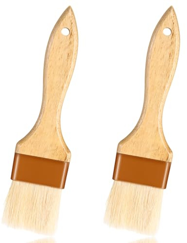 Lnngub 2 Stück Backpinsel Set, Holzgriff Hitzebeständig Backpinsel Naturborsten Pinsel zum Kochen und Backen Borsten Metallfixierung Langlebiges Küchenutensil für Marinade und Butter