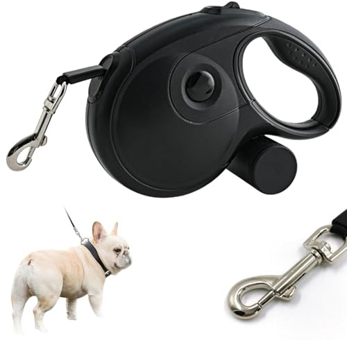 Laisse rétractable pour chien de 8 m - Avec sac à déjections canines et mousqueton - Anti-enchevêtrement à 360° - Bouton de verrouillage - Laisse pour chien de taille moyenne et grande - Noir