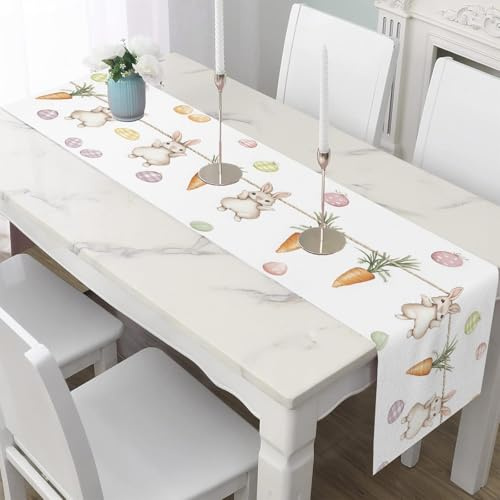 Tischläufer Ostern Hase Tischdeko für Restaurant Bankett & Veranstaltungen | Bauernhaus Karotte Tischläufer Wasserdicht Cartoon Eier Läufer 40x300 cm