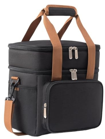 LSNNMU Borsa Da Pranzo Borse for il pranzo a tracolla a doppio strato Borsa for ghiaccio all'aperto for da viaggio for alimenti picnic Isolamento termico di grande capacità(Black)