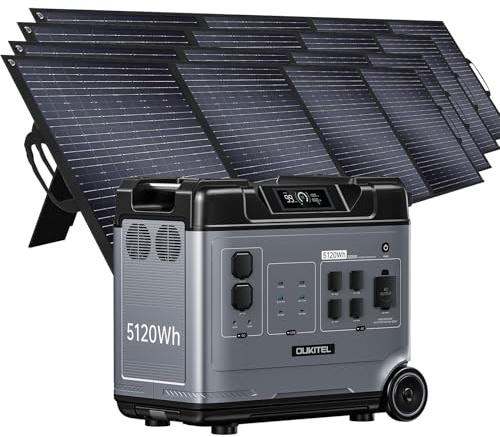 OUKITEL P5000 Pro 4000W Tragbare Powerstation mit 4x200W Solarpanel, 5120Wh Solar Generator, LiFePO4 Batterie, 1,2 Std Vollladung, 15 Ausgang, APP für Camping, Reisen, Wohnung