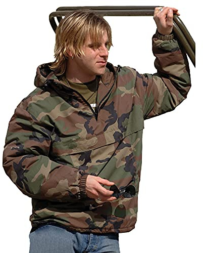 Mil-Tec Herren Combat Anorak Winter • Schlupfjacke mit Kapuze • Wetterfester Windbreaker für Herren • Taktische Outdoorjacke • Oliv/Schwarz/Woodland, S–3XL