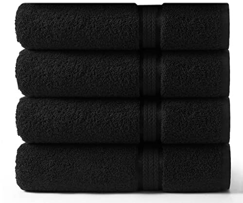 COTTON CRAFT Ultra Soft Bath Towels - 4 Pack Extra Large Bath Towel Set - Oversized 30x54 - Absorbent Everyday Luxury Hotel Spa Gym Shower Beach Pool Camp Travel Dorm - 100% Cotton - 580 GSM - Black