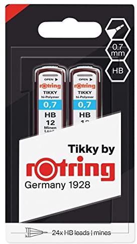 rOtring 1904837 Hochpolymer-Ersatzminen für Feinminenstifte, 0,7 mm, HB, 2 x 12 Minen