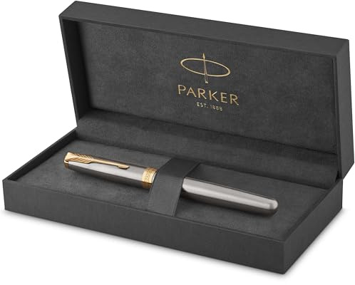 Parker Sonnet Füller | Edelstahl mit Goldzierteilen | Füllfederhalter mit mittlerer Feder | Geschenkbox