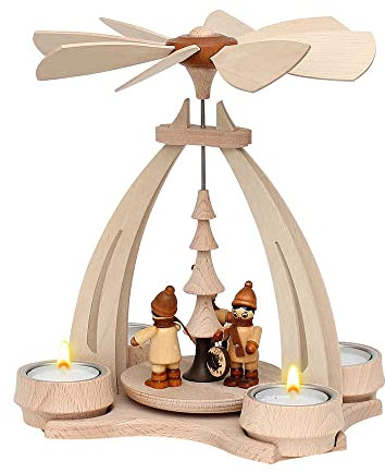 Wichtelstube-Kollektion Weihnachtspyramide Laternenkinder Buchenholz 24cm Teelichtpyramide
