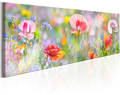 decomonkey Bilder Blumen Mohnblumen 120x40 cm 1 Teilig Leinwandbilder Bild auf Leinwand Vlies Wandbild Kunstdruck Wanddeko Wand Wohnzimmer Wanddekoration Deko bunt