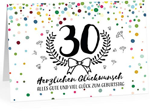 XXL Geburtstagskarte (A4) | Konfetti 30 | mit Umschlag | Glückwunsch zum 30. Geburtstag | edle und hochwertige Klappkarte | Grußkarte | Maxikarte extra groß