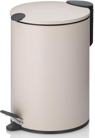 kela bidone per cosmetici 3l beige opaco, coperchio con chiusura silenziosa, bidone a pedale per bagno MATS, bidone per rifiuti da bagno con contenitore interno e maniglia per il trasporto