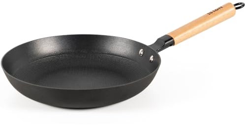 lätt Home Poêle en Fonte Antiadhésive 28 cm – Compatible Induction, Vitrocéramique, Gaz, Four, Grill, Lave-vaisselle – Manche en Bois Amovible – Sans PFOA ni PTFE