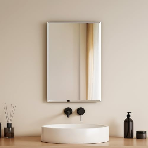EMKE Bathroom Mirrors 300x450mm, Rectangular Frameless Wall Mirror for Bedroom/Living Room, Rectangle Vanity Wall Mounted Mirrors for Bathroom, Dressing Room & Living Room | Modern frameless rectangular mirror with HD glass, safety backing and flexible horizontal or vertical mounting.
