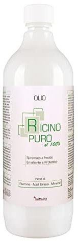 Farmazan Olio di Ricino Puro 100%, Flacone da 1000 ml, Spremuto a Freddo, Olio di Ricino per Capelli Secchi, Ciglia, Sopracciglia, Unghie Fragili e Pelle Screpolata, Black Castor Oil Made in Italy
