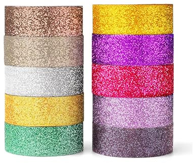YUBX 10 Rollen Glitzernde Washi Tape Set Funkelnd Dekoratives Klebeband Bunt Masking Tape für DIY Handwerk Bullet Journals Planer Scrapbooking Verpackung 15MM