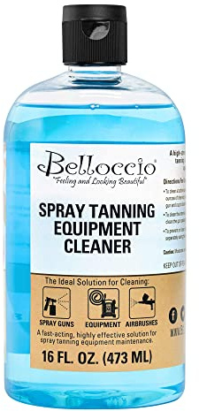 Belloccio Spray Tanning Equipment Cleaner, 16 Ounces - Fast Acting Cleaning Solution, Clean All Airbrush Spray Tanning Application Guns, Airbrushes, Equipment System Maintenace - Dried-On Tan Residue