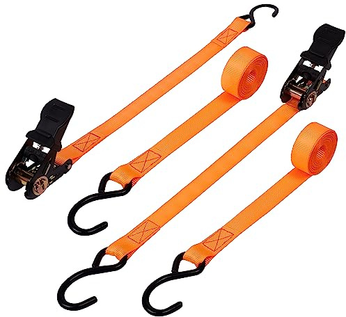 Belle Vous 2-Pack Spännband med S-krokar & Gummihandtag - L4 m x B25 mm - 500 kg Brytstyrka - Tåliga Knytband för att Spänna Fast Last, Hemelektronik & Motorcyklar