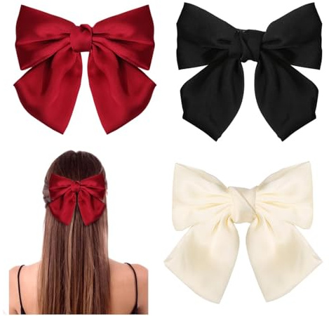 GWAWG 3Pezzi Fermaglio per capelli con fiocco,Fiocchi per capelli per donna Fermaglio per capelli con fiocco grande Fermagli per capelli Fermagli per Capelli Grandi in Raso Morbido e Setoso con Fiocco