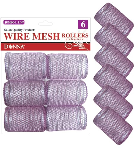 DONNA Wire Mesh Rollers 1.75(D) JUMBO 6PCS Foam Hair Rollers Hair Curlers Hair Clips for Hairdressing Styling Heatless Hair Curler PURPLE