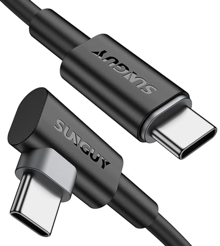 SUNGUY abgewinkeltes USB-C-zu-USB-C-Kabel, PD 60W Schnellladefunktion, 90°-Winkelstecker, geflochtenes Nylon, kompatibel mit iPhone 17, 16 Pro Max, MacBook Pro/Air, Galaxy [0.5m-Schwarz-2Stück]