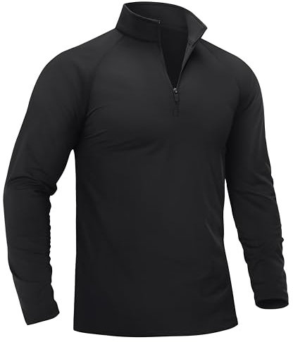 TACVASEN Mens Active Wear T Shirt Long Sleeve 1/4 Zip Fleece Tops Winter Warm Work Jumpers Zip Sport Pullover Black,M