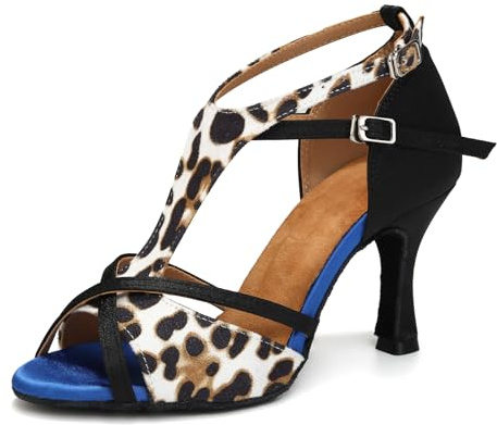 Uonpie Latein-Tanzschuhe für Frauen 8,5 cm Absatz mit Tierprin,Schwarz,39EU