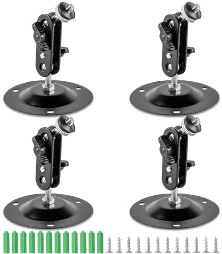 4 Piezas Soporte Camara Vigilancia, Cámara de Seguridad Montaje de Pared Soporte de Montaje en Techo Metal Ajustable 360 Grados para Interiores y Exteriores(Negro)