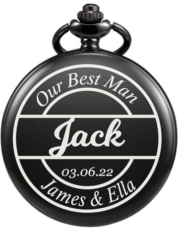 TREEWETO Personalisiert Graviert Taschenuhr mit Gravur Kette Herren Geschenk für Best Man Quarz Taschenuhren Bräutigam Geschenke Für Hochzeit Trauzeuge