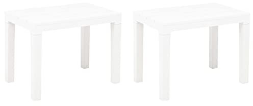 SDWEHO7 2X Garten Möbel Bank, Gartenbank-Set, Sitzbank wetterfest, Balkonbank, Holzoptik, Parkbank, Gartenhocker, Sitzhocker, Weiß Kunststoff 60 x 38,5 x 45 cm