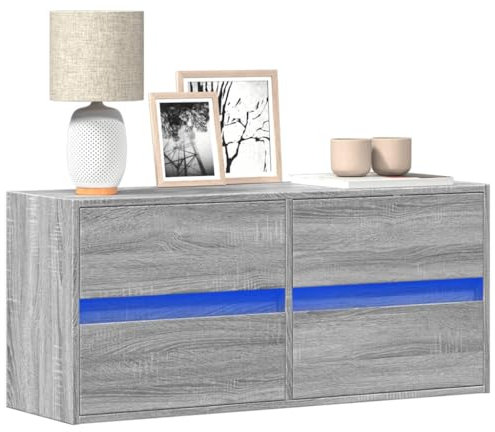 ShGaxin 852297 Meuble TV mural avec lumières LED Gris Sonoma 100 x 31 x 45 cm