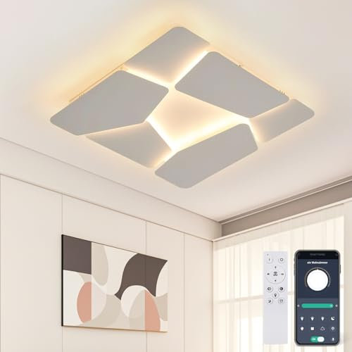 Tetipa LED Deckenleuchte Dimmbar, 50cm Deckenlampe LED Wohnzimmerlampe mit Fernbedienung APP, Stereoskopische Lampe Wohnzimmer Deckenlampe Led Aus Metall FüR Schlafzimmer KüChe Flur BüRo