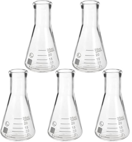 PATIKIL Erlenmeyer Flask, 5Pcs 25ml 1oz Narrow Mouth Graduated Flasks Borosilicate Glass with Printed Graduation for Lab Experiment Chemistry Science Study
