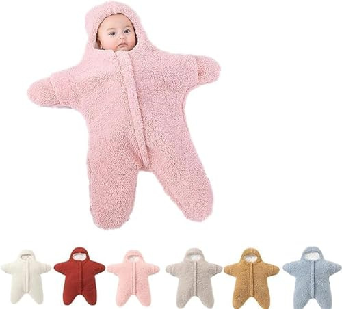 PETSBURG Baby Starfish Onesie, Baby Wearable Starfish BabyOnesie Newborn Fleece Cashmere Cotton Wrap Infant Swaddle Blanket Stroller,for Newborn Babies Age 6-9Month (Pink)