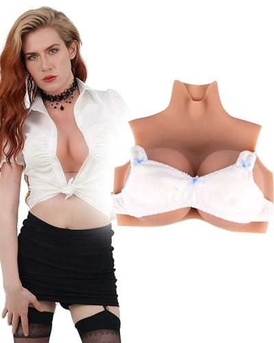 Funxzior Realistic Silicone Breastplate AA-K Cup Breast Forms for Crossdresser Fake Boobs Drag Costume Mastectomy Prosthesis B Cup M Size Boobs Gel Filled, Bronze