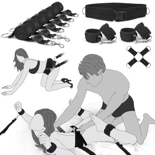 BDSM Bondage Sex Toys, Restraint per Letto, Set di Cinghie per Sesso con Manette Regolabili, Cavigliera,Attrezzatura e Accessori per Bondage, Sling per Coppie di Adulti, Giochi di Sesso