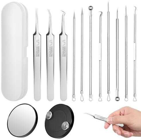 11 Stück Pickel Ausdrücken Werkzeug Set Mit Metallgehäuse Hochwertiger Mitesserentferner Aus Edelstahl Akne Pinzette Pickel Entferner Extraktor Tools Porenreinigungs Werkzeug Für Gesichtspflege