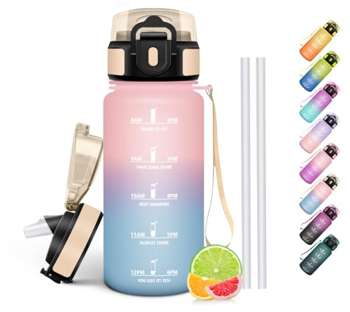 HoneyHolly Trinkflasche Kinder 500ML, BPA-Frei, Trinkflasche Kohlensäure Geeignet, Wasserflasche Auslaufsicher, Sportflasche mit Strohhalm, Water Bottle für Kinder, Schule, Büro