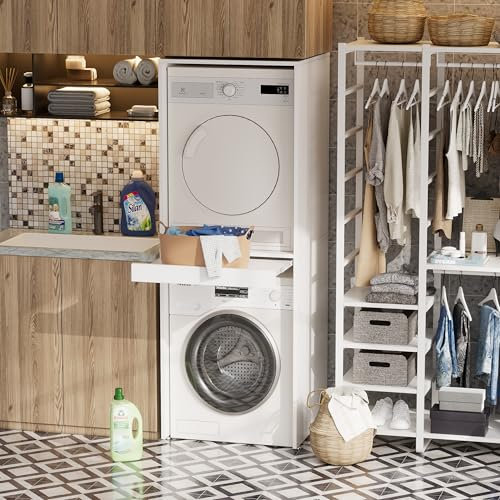 MSFE Armario para Lavadora y Secadora, Mueble Lavadora Secadora con Tabla Extensible, Kit de Apilamiento para Lavadora y Secadora, 180 x 65 x 66 cm, fijada a la Pared, Dos Paquetes