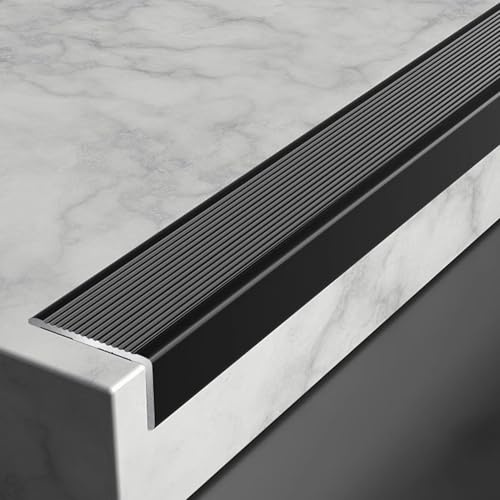 Vibeo Wood/Laminate/Marble Floor Stair Nose, Stair Anti Slip Nosing Door Transition Strip, Aluminum Stair Edge Nosing Trim for Doorway Threshold(Black,1m (39 3/8))