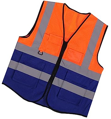 Operitacx Hochsichtbare Reflektierende Weste für Arbeitssicherheit Notfälle und Orange Blau Leichte Atmungsaktive Warnweste mit Taschen für Bau und Reinigungspersonal für Tag und