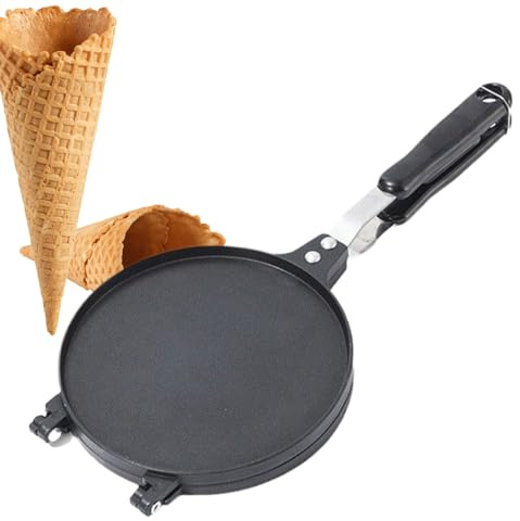 Ice Cone Maker, Checked Non-Stick Sandwich Waffle Maker, Portable Bowl Pan Kitchen Baking Tools for Afternoon Tea Crepes Dessert Pastry Breakfast Birthday Picnic Camping
