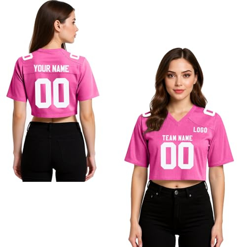 Women American Football Jersey Custom Crop Tops for Women Personalized Name Number Short Shirt Y2k Jersey Girls Streetwear Pink
