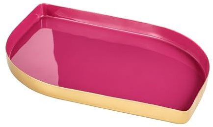 Baroni Home Vassoio da Portata, Centrotavola Moderno, Vassoio Decorativo o Svuotatasche in Metallo, Design Elegante Petalo, Oro e Fucsia– 32x24x2