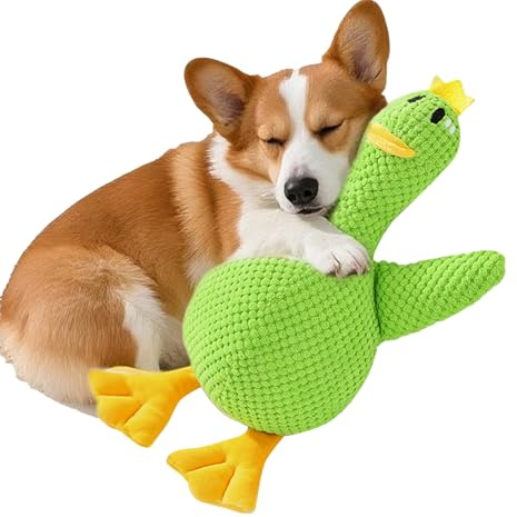 Dog Calming Duck Toy | Cute Yellow Stuffed Calming Duck Dog Toys | Squeaky Interactive Game Pillow for Indoor Play Travel Puppy Teething Crate Time Separation Stress Quiet Time Sleep Aid