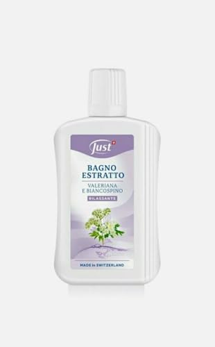 Just Bagno Estratto Rilassante con Valeriana e Biancospino, Liquido da 250ml, Made in Switzerland, per Tutti i Tipi di Pelle, Tonificante, Senza Parabeni