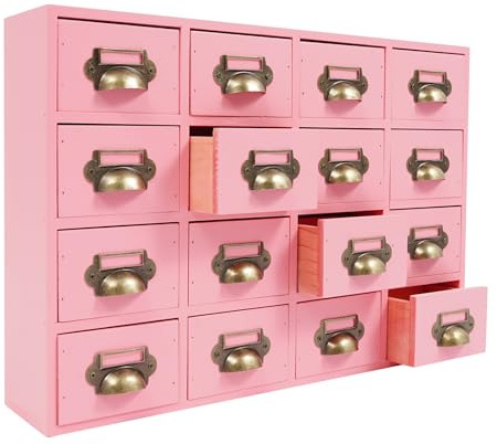 MEHOOSPVN Armario farmacéutico con cajones, 16 cajones de farmacia vintage, organizador de escritorio para el hogar y la oficina, tableros de mesa de madera, tarjetas de biblioteca, armario de
