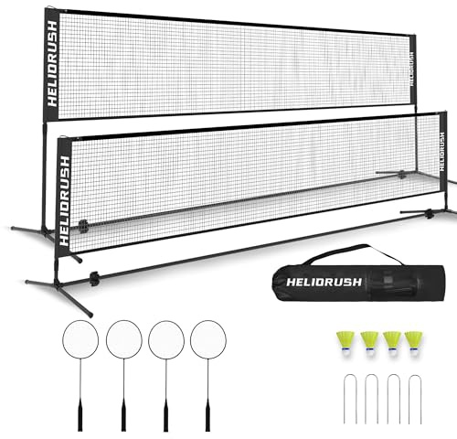 HELIORUSH Badmintonnetz Outdoor Höhenverstellbar, 3/4/5m Tragbares Volleyball Netz für Garten mit Stabiler Stahlrahmen & HDPE Netz, Federballnetz für Garten, Pool, Strand, Tennis, Kinder & Erwachsene