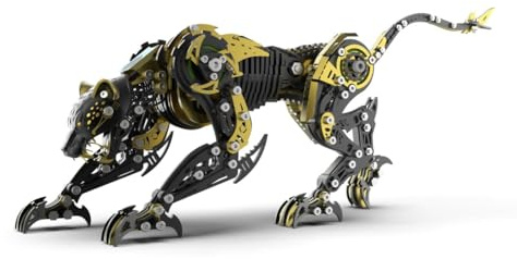 3D-metallpussel mekanisk leopard metall modellkit, metallbyggsats av rostfritt stål, samlardisplay skulptering, gör-det-själv hobby byggmodell gåva (svart guld)